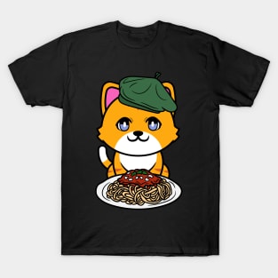 Cute orange cat eating spaghetti T-Shirt